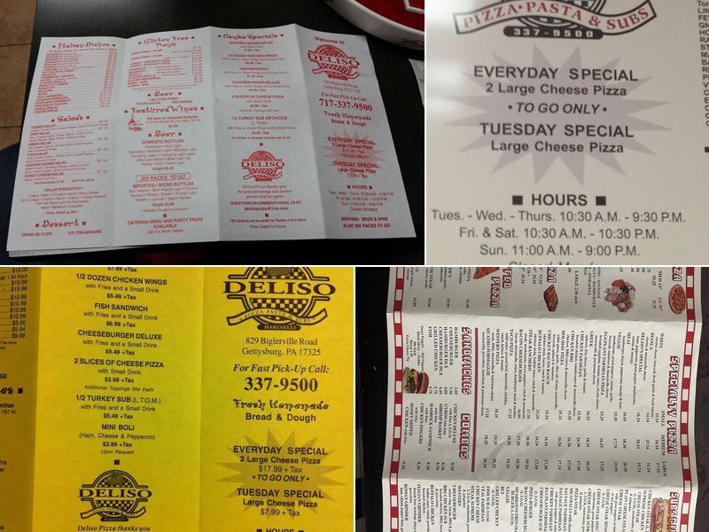 Deliso Pizza Menu