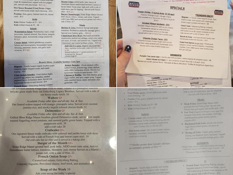 Mason Dixon Distillery Menu