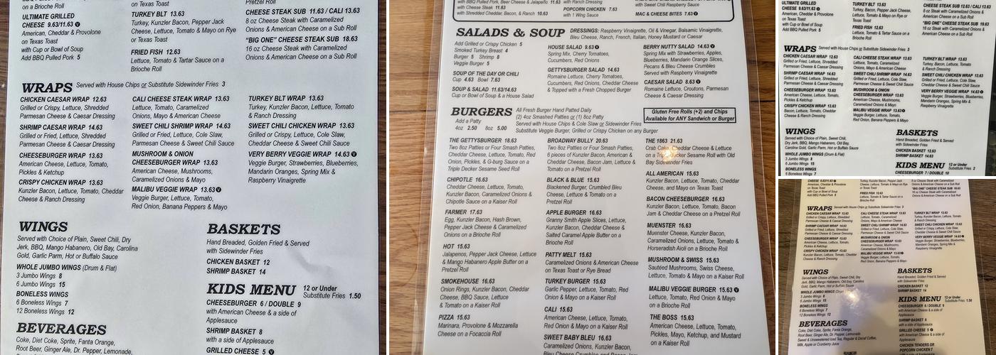 The Gettysburger Company Menu