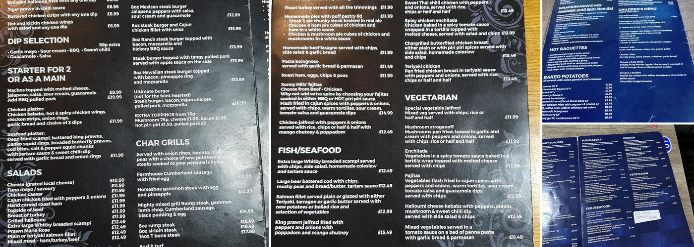 The Sunny Hill Pub Menu