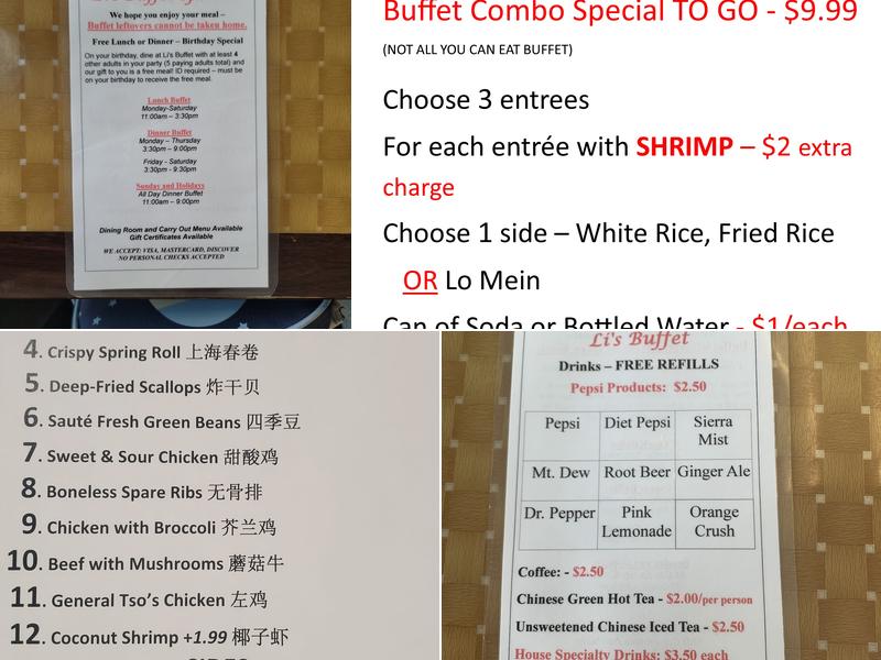 Li's Buffet Menu