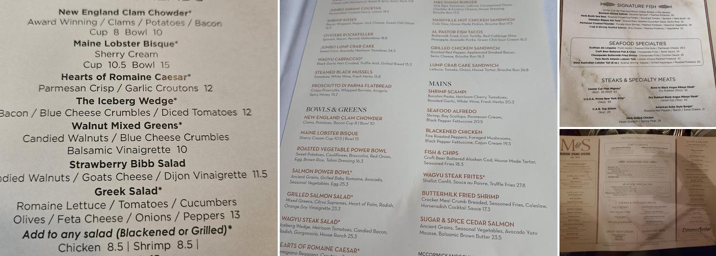 McCormick & Schmick's Seafood & Steaks Menu