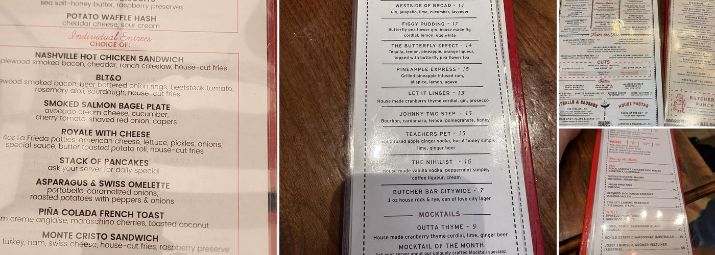 Butcher Bar Menu