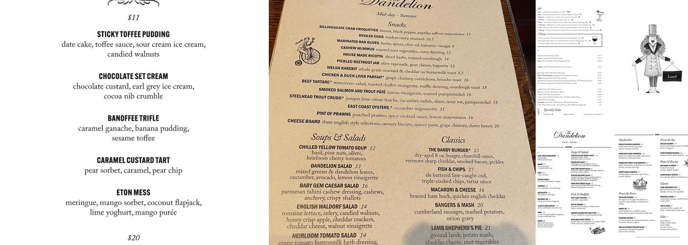 The Dandelion Menu