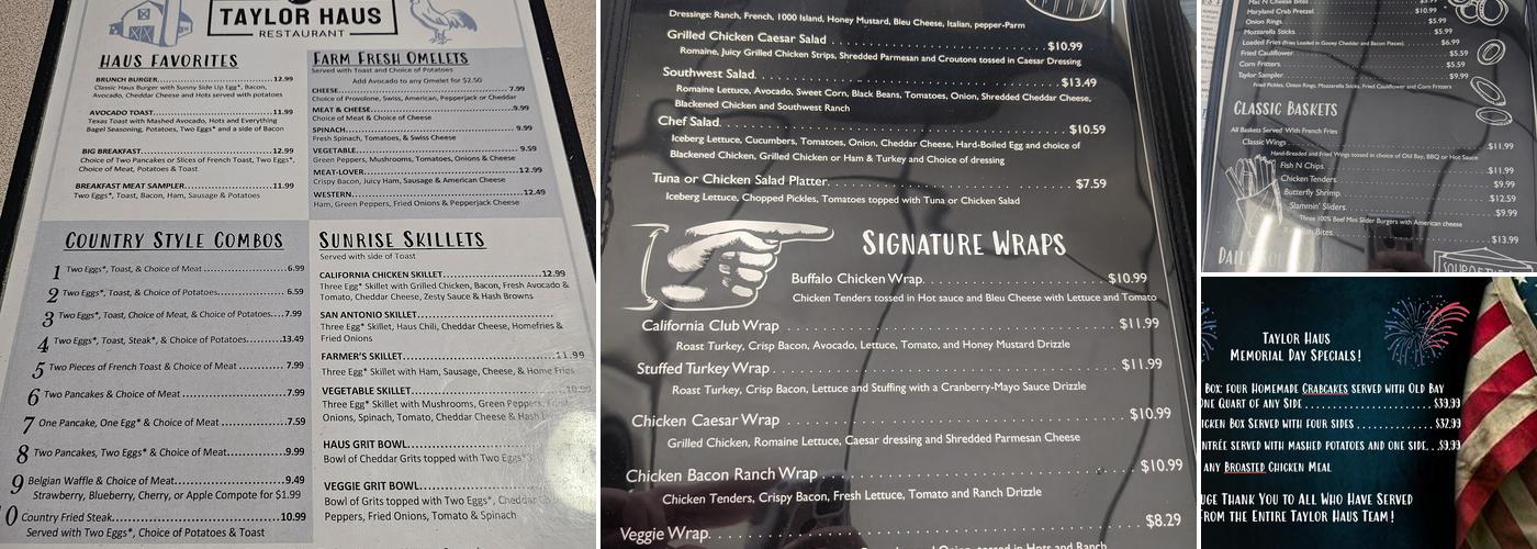 Taylor Haus Family Restaurant Menu