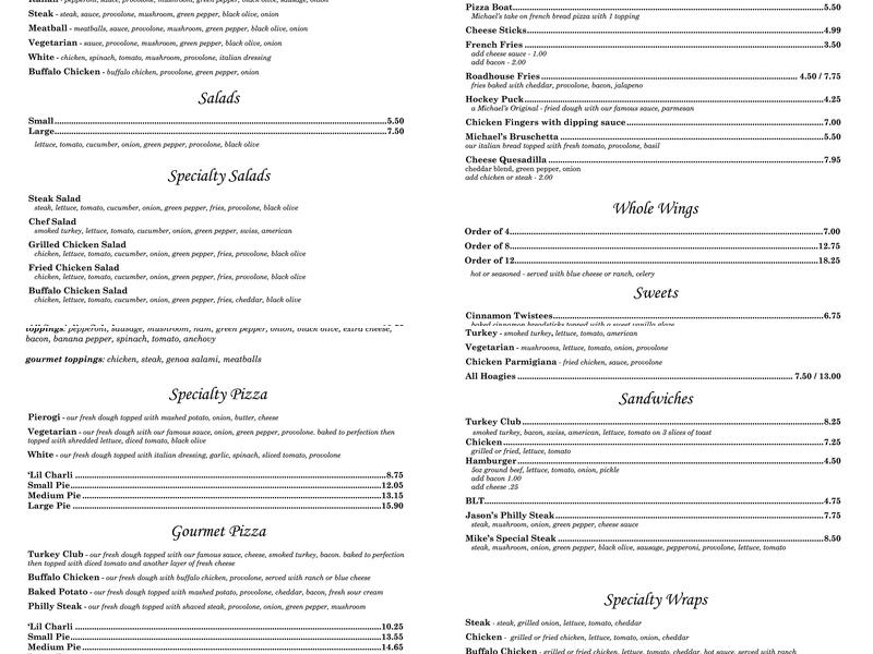 Michael's Pizza Bar Menu