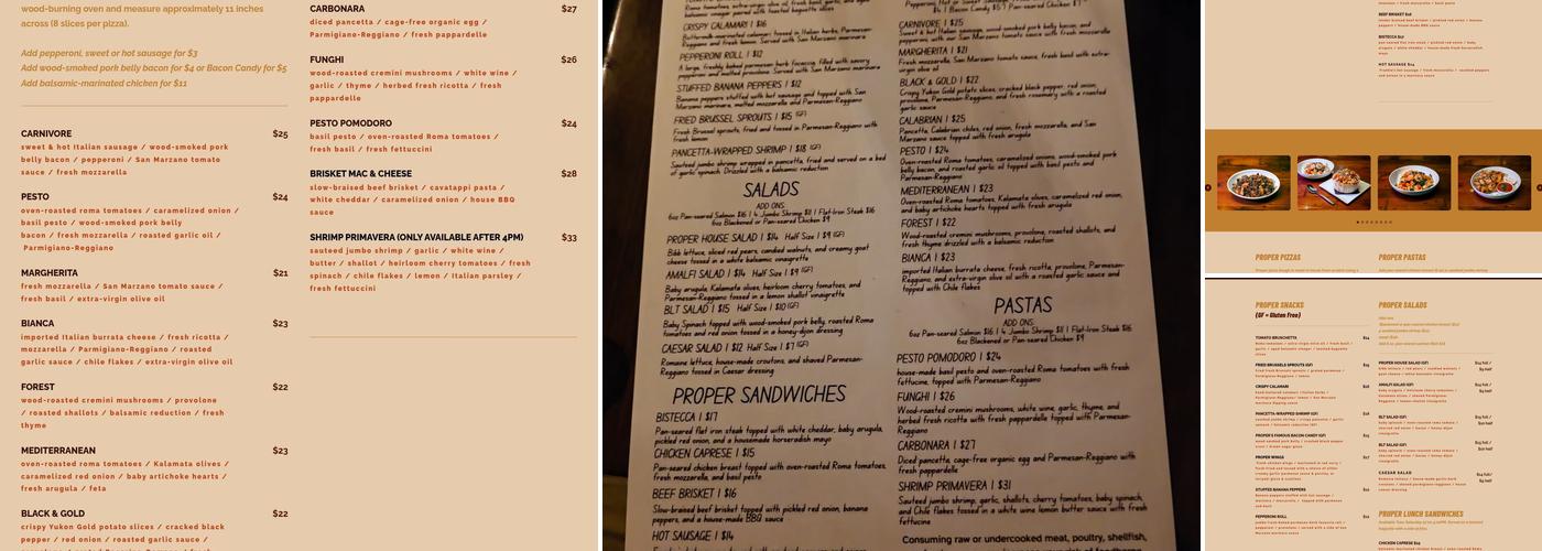 Proper Brick Oven & Tap Room Menu