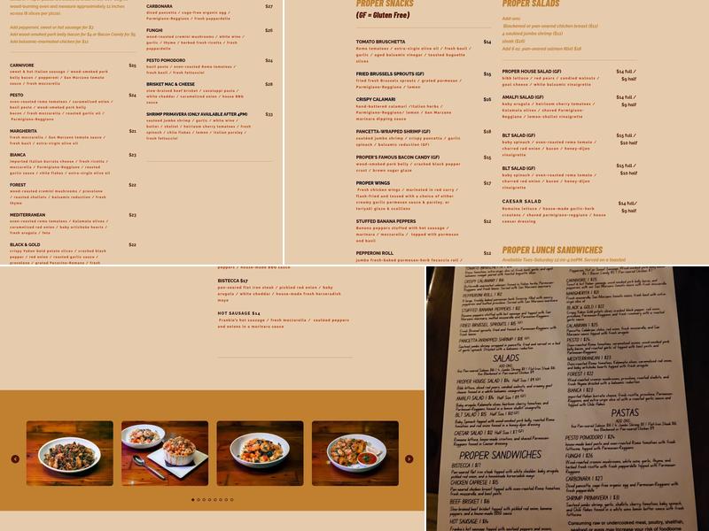 Proper Brick Oven & Tap Room Menu