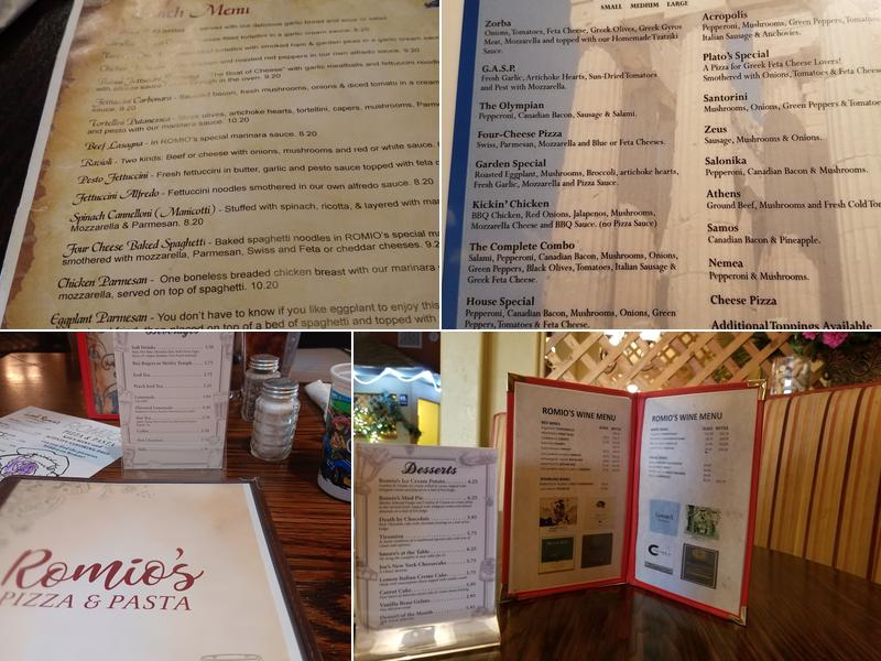Romio's Pizza & Pasta Menu