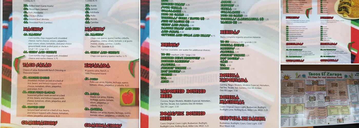 Tacos El Zarape Menu