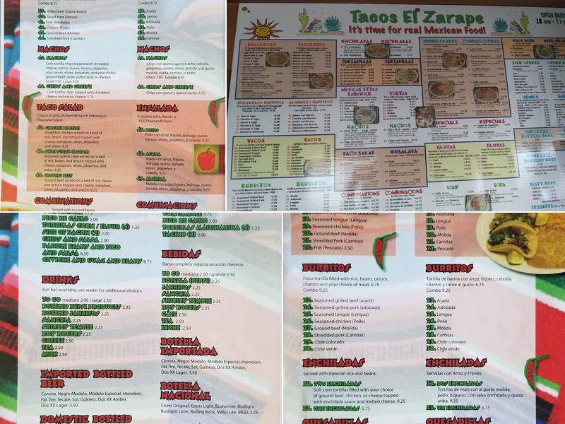 Tacos El Zarape Menu