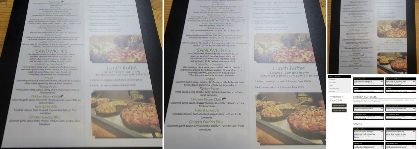 Idaho Pizza Company Menu