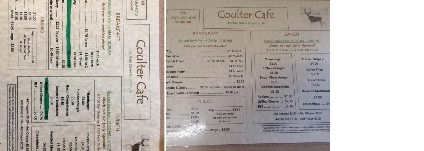 Coulter Cafe Menu