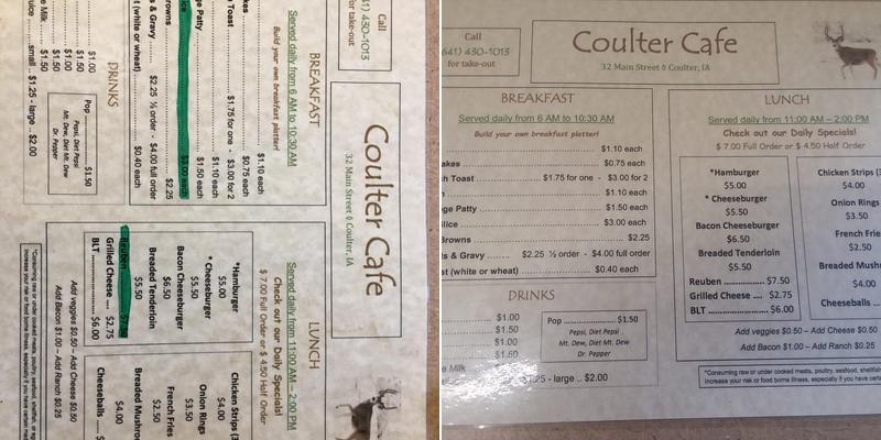 Coulter Cafe Menu