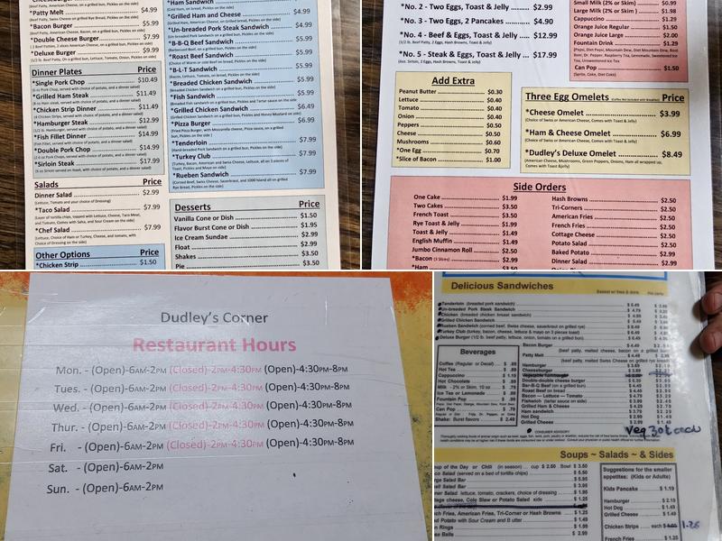 Dudley's Corner Menu