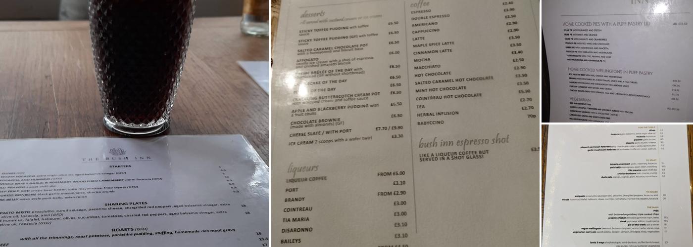 The Bush Inn Menu