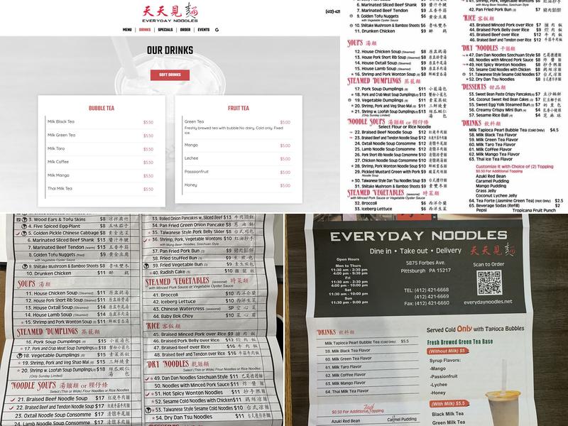 Everyday Noodles Menu