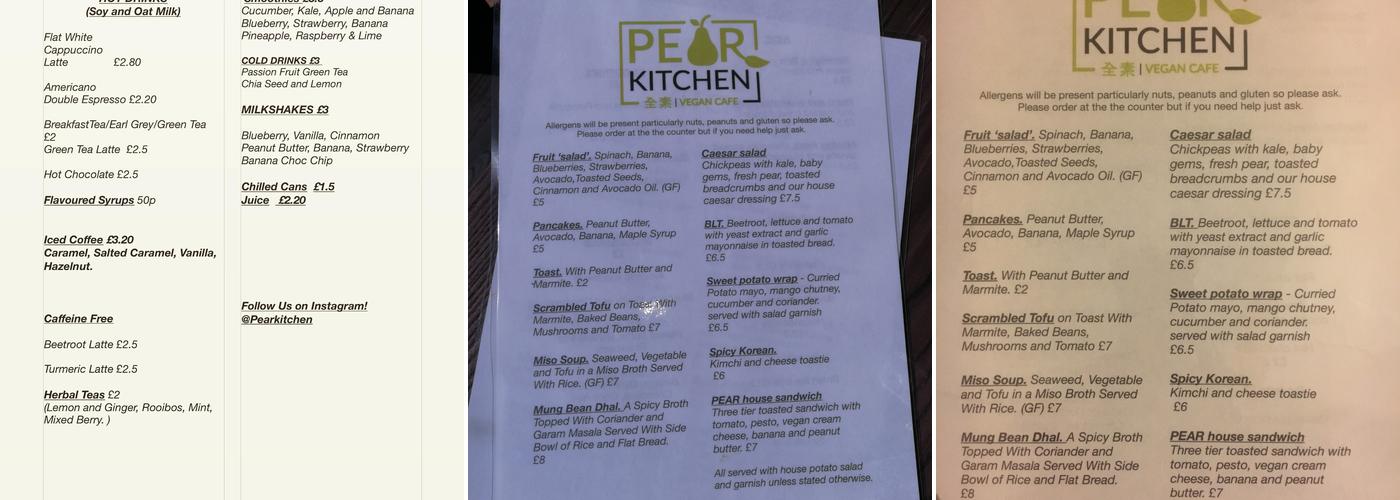 Pear Kitchen Menu