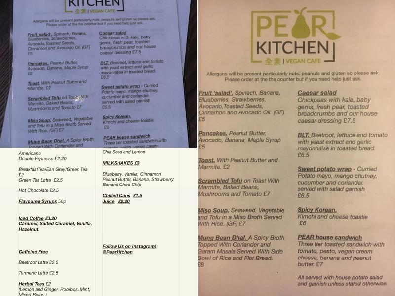 Pear Kitchen Menu