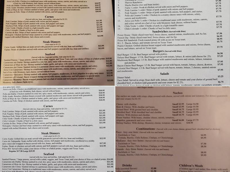 Colonial Inn Menu