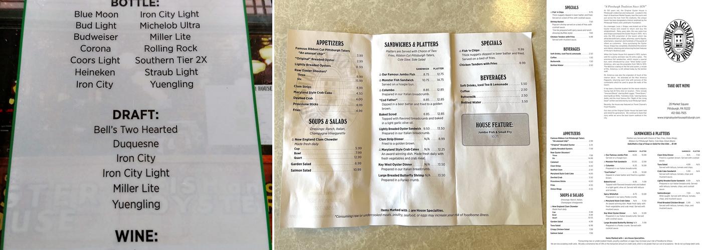 Original Oyster House Menu