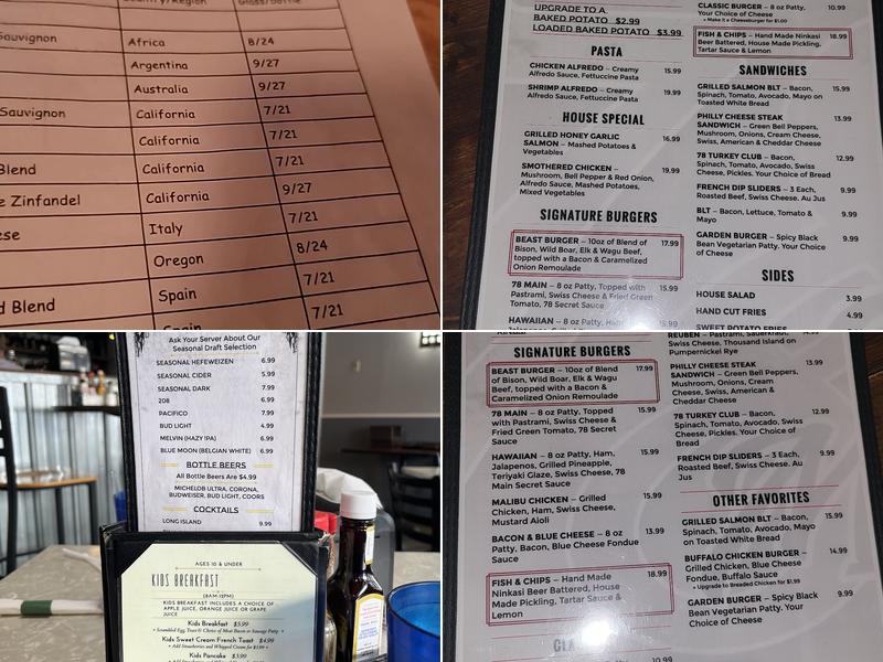 78 Main Street Eatery Menu