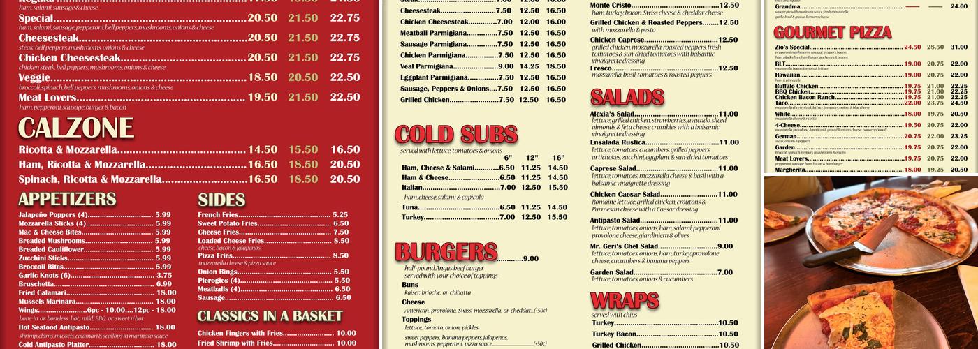 Zio's Pizzeria Menu