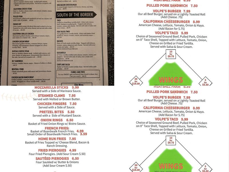 Volpe's Sports Bar Menu
