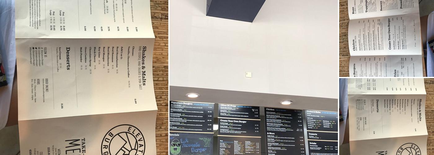 Elevation Burger Menu