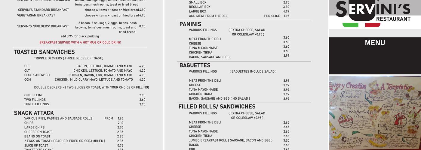 Servini's Cafe Restaurant Menu