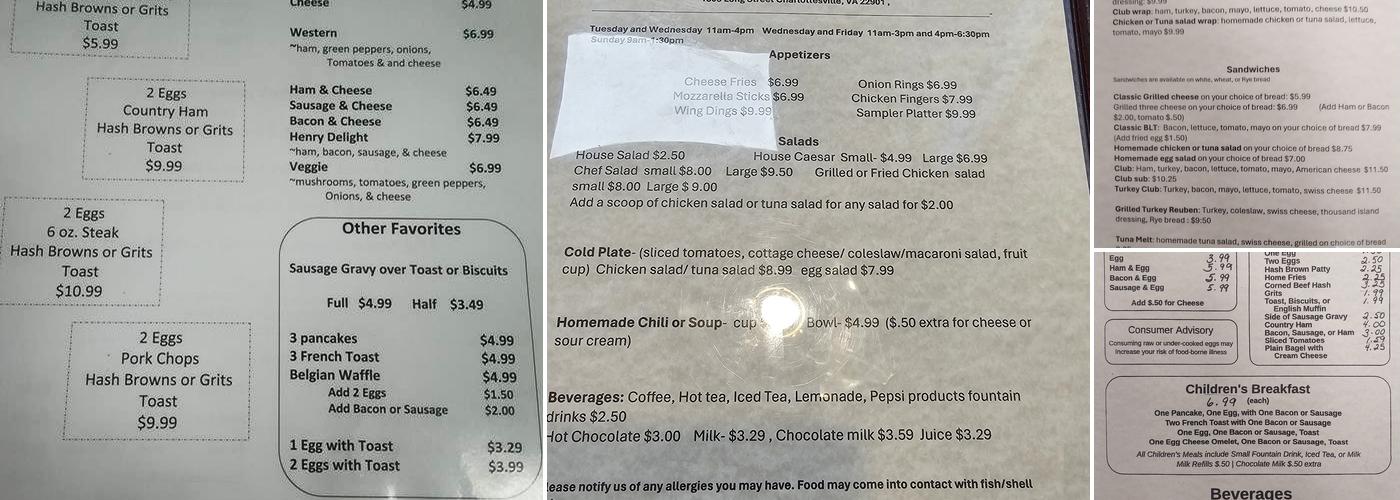 Doodles Diner Menu