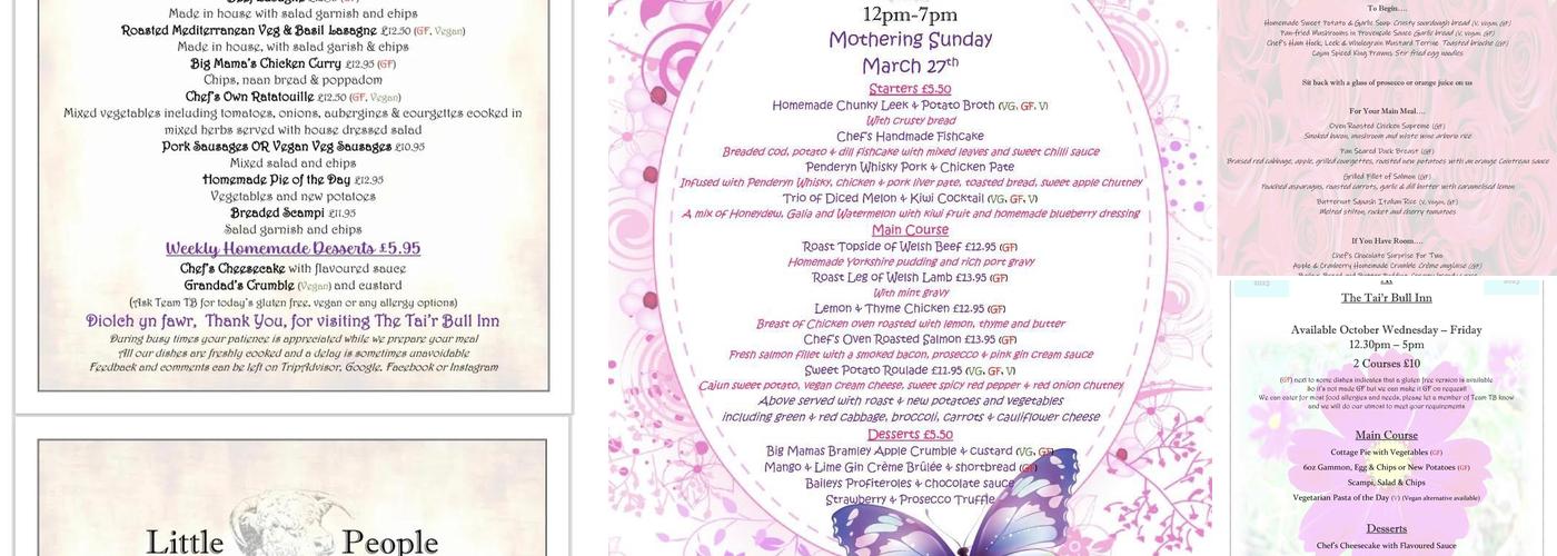 The Tai’r Bull Inn Menu