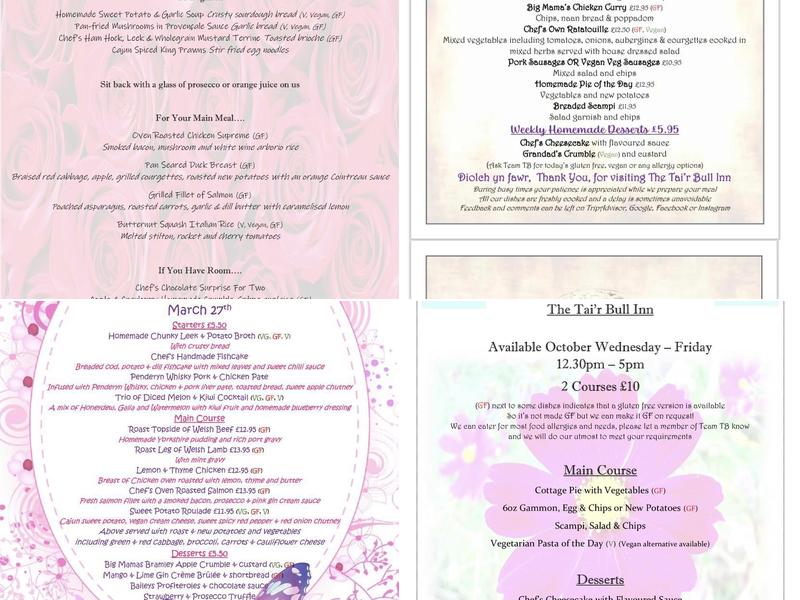 The Tai’r Bull Inn Menu
