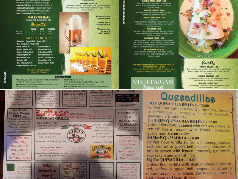 El Paso Mexican Grille Menu