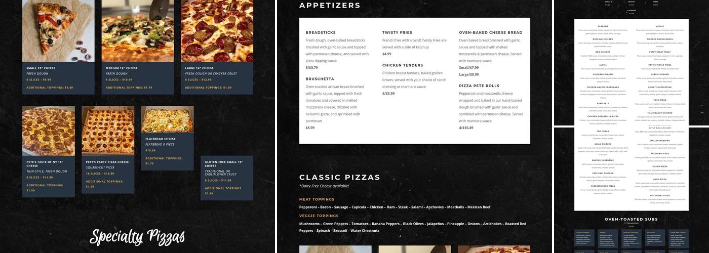 Pizza Pete's Pizzeria Menu