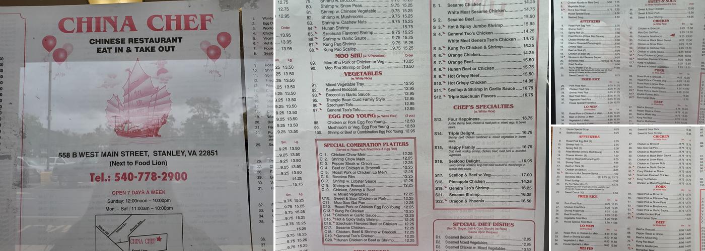 China Chef Menu