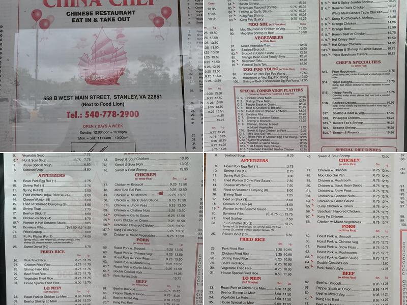 China Chef Menu