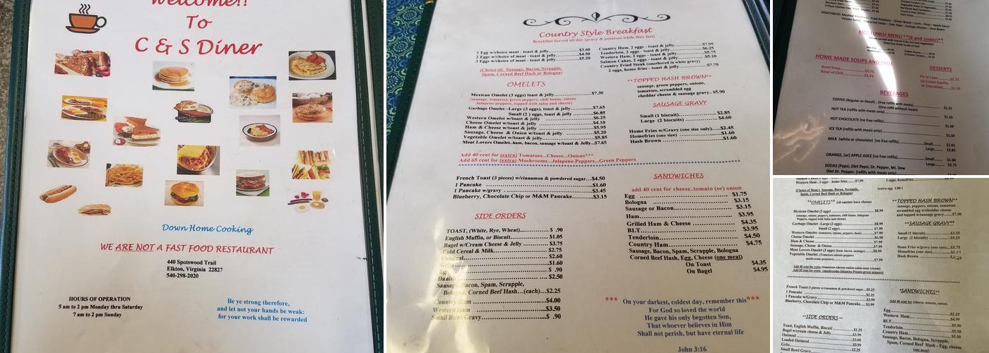 C & S Diner Menu
