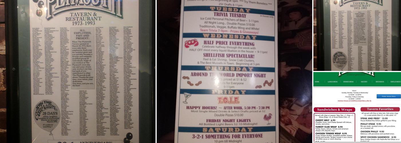 Plymouth Tavern Menu