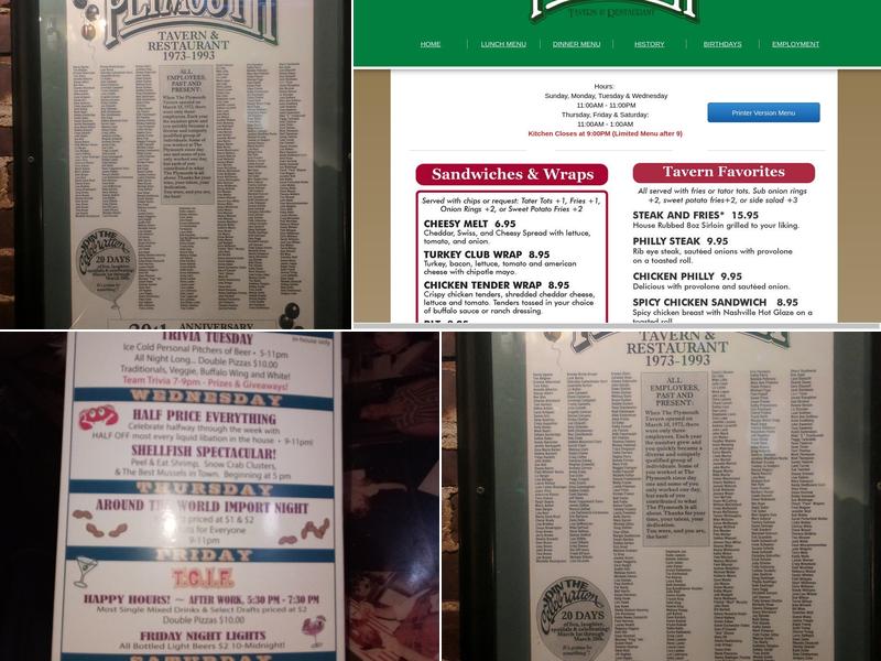 Plymouth Tavern Menu