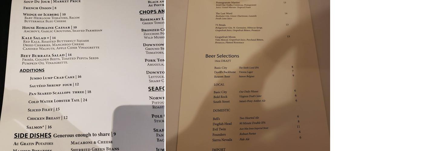 The Downtown Grille Menu