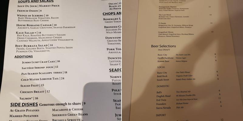 The Downtown Grille Menu