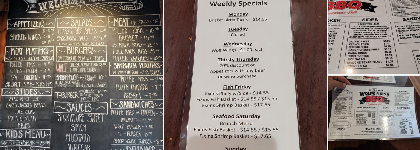 The Wolf's Fixins Barbecue Menu