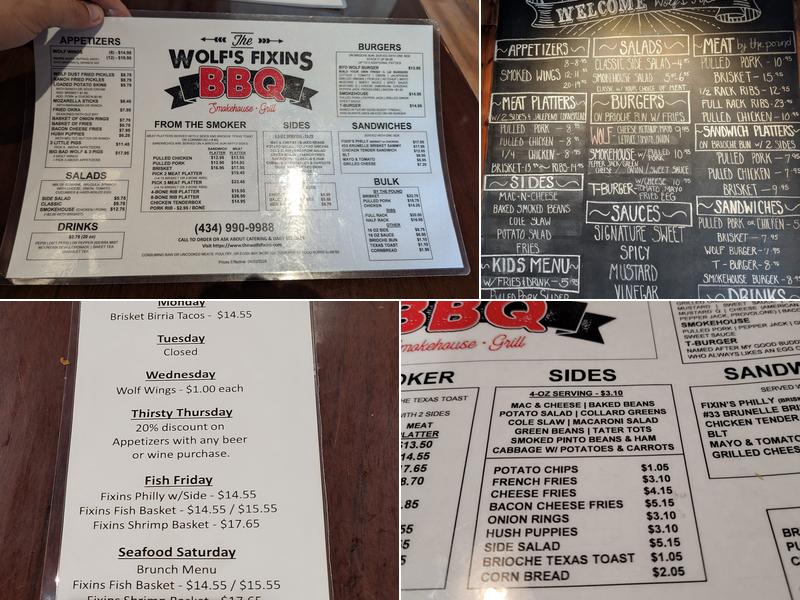 The Wolf's Fixins Barbecue Menu
