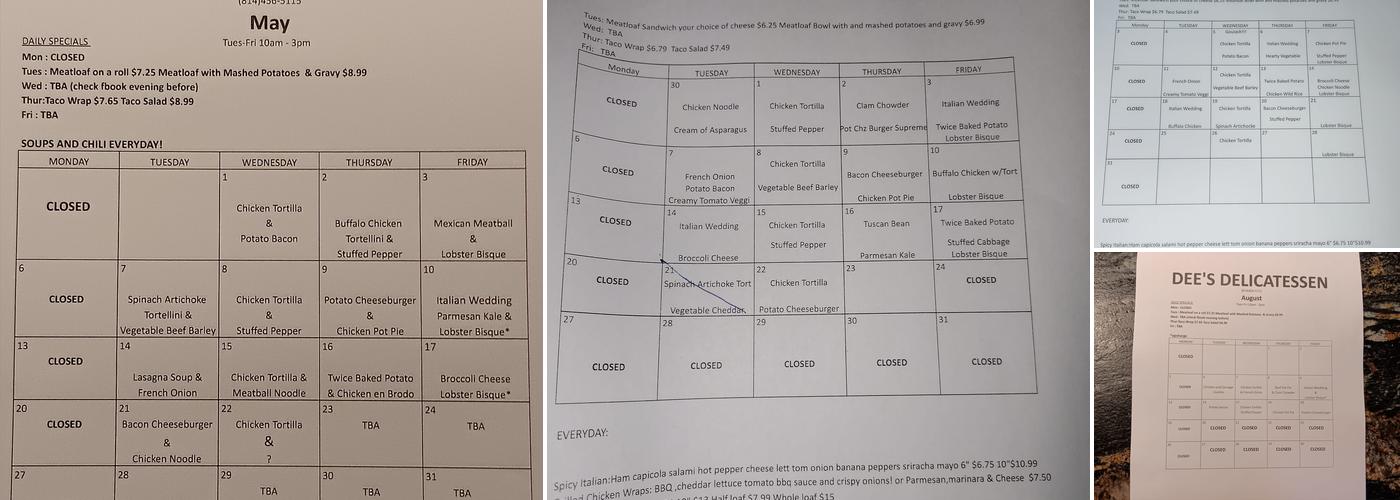 Dee's Delicatessen Menu