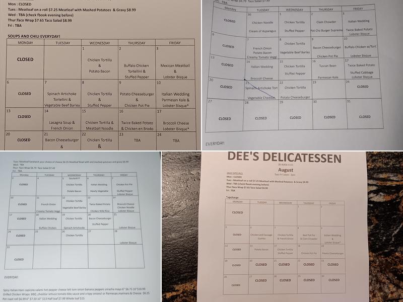 Dee's Delicatessen Menu