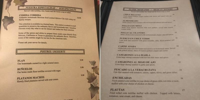 Latino's Mexican Restaurant and Bar Menu