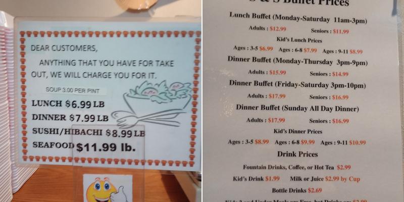 S&S Super Buffet Menu