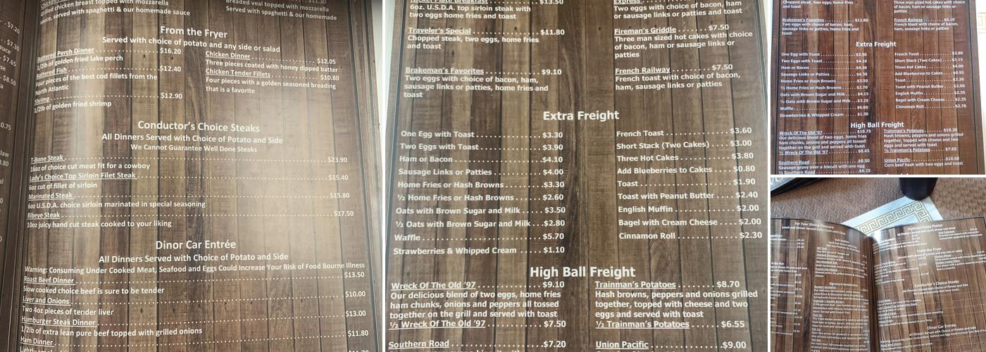 All Aboard Dinor Menu