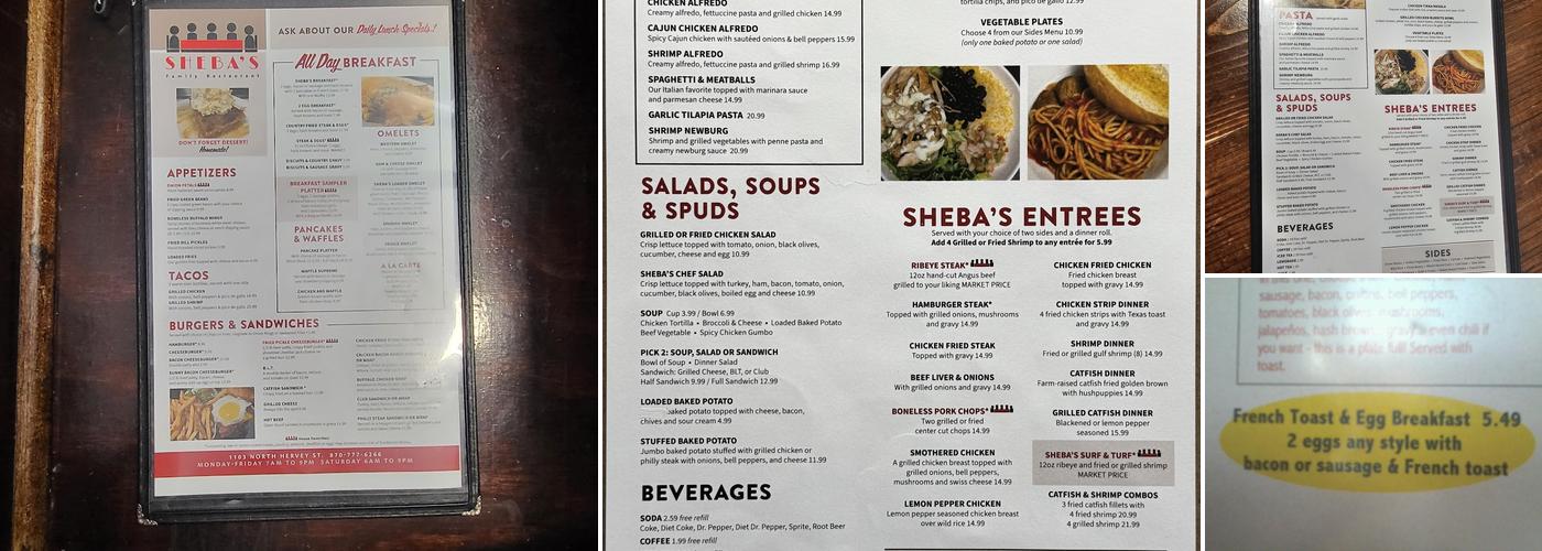 Sheba's Menu